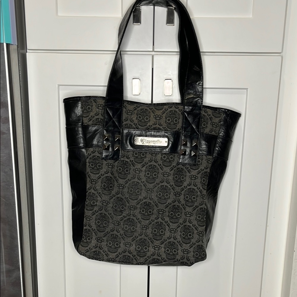 Loungefly Black and Gray Skull Tote